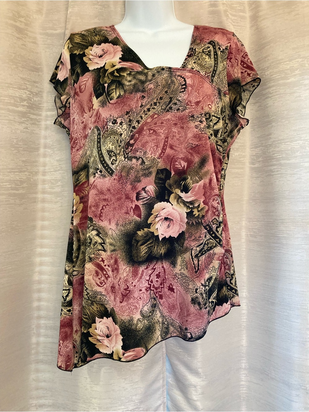 Susan Lawrence Rose Paisley Floral V-Neck Tunic XL